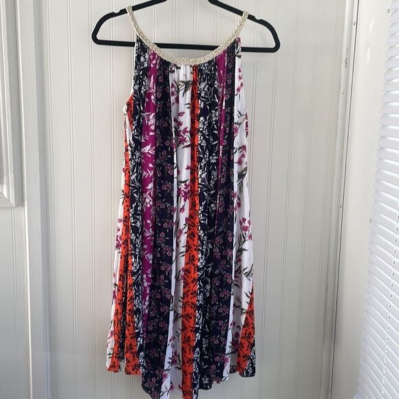 NINA LEONARD Gauzy Flowy Braided Strap Mixed Floral Patchwork Trapeze Dress XL - Picture 6 of 11